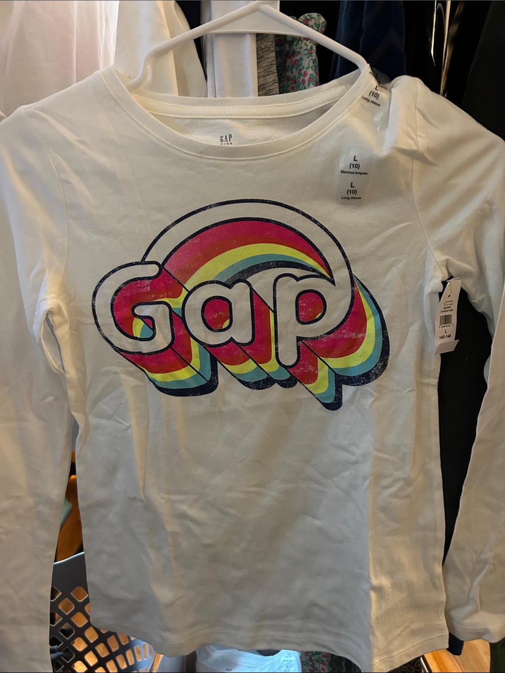 GAP White Long-Sleeve Tee with Rainbow Logo